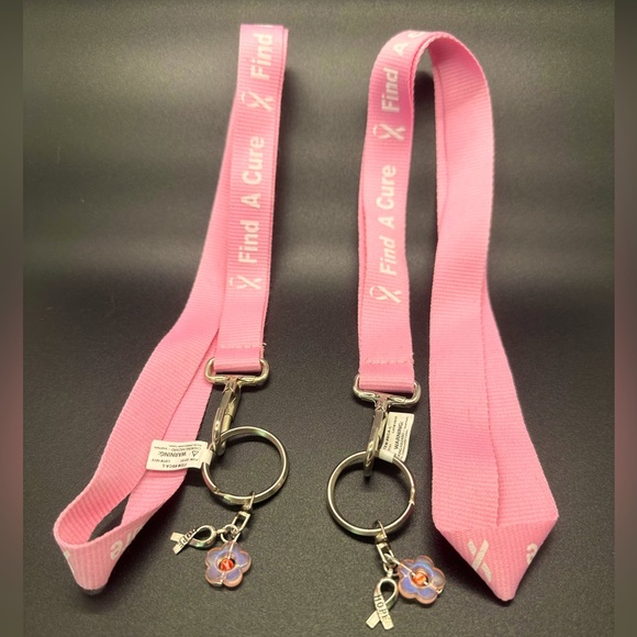 TWO Breast Cancer Awareness Grosgrain Ribbon Lanyard - PINK FIND A CURE - Picture 1 of 5